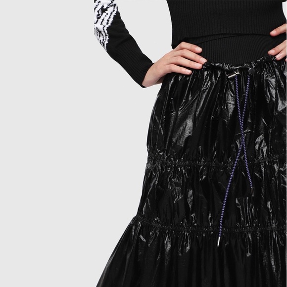 DIESEL O-LIN Tiered Nylon Drawstring Maxi Skirt - Picture 2 of 9
